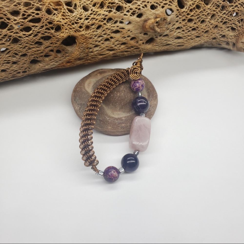 Wire wrapped pendant Rose Quartz, Amethyst, Agate